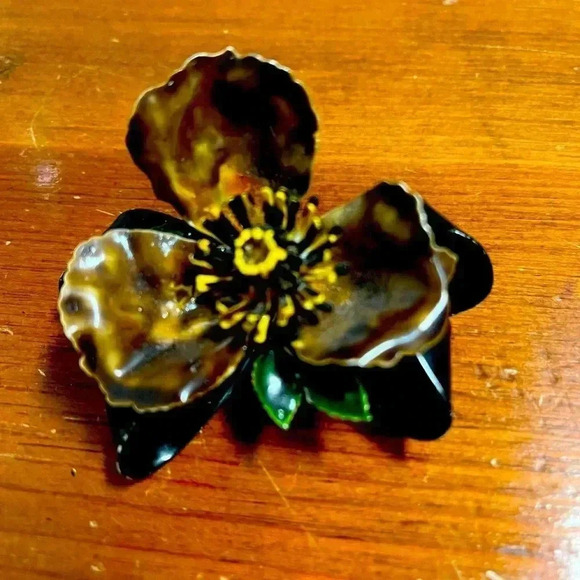 Original by Robert Jewelry - Vintage Brown Enameled Floral Brooch - Original by Robert